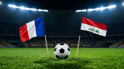 Fototapeta premium Iraq vs France, national flags before world championship. Football World Cup Match.