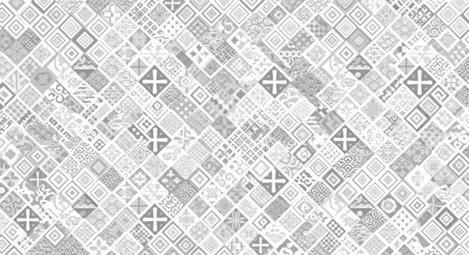 Abstract grey and white geometric diamond tile pattern