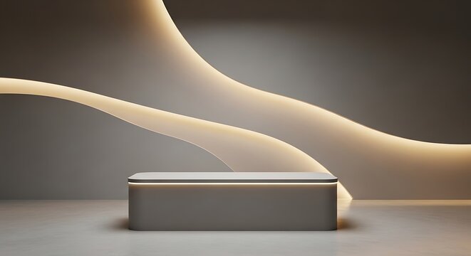 Minimalist product display podium with soft ambient lighting