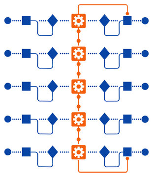 Automation System Framework Workflow Diagram with Process Logic, Decision Nodes and Automated Task Management Vector Illustration