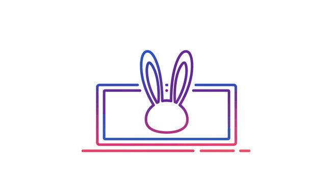 Cute Bunny Face on Screen, Digital Art, Pink Blue Gradient, Technology Concept