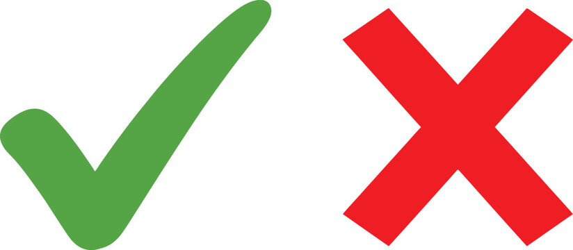 Green check mark and red cross sign icons for true or false choice