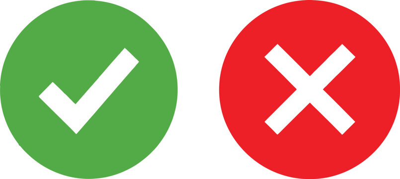 Green check mark and red cross sign icons for true or false choice