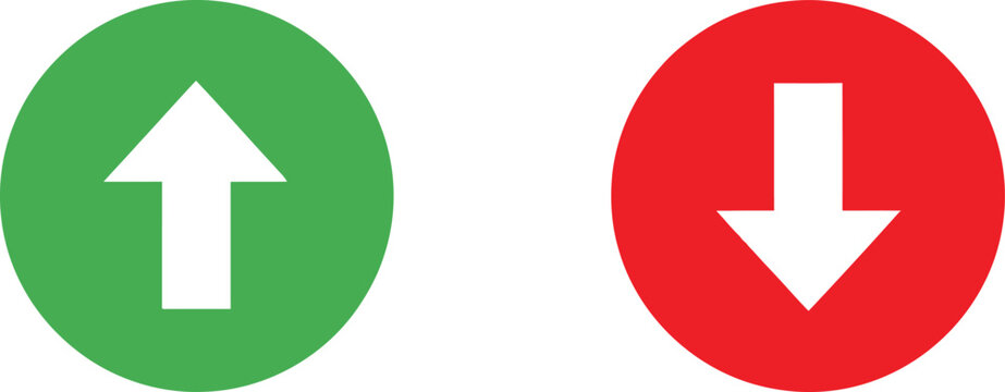 Green circle with white up arrow and red circle with white down arrow icons