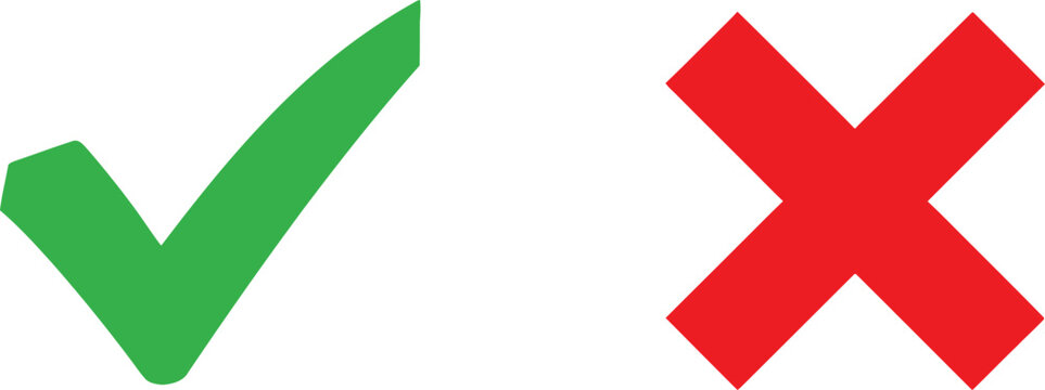 Green check mark and red x cross symbols for survey and choice feedback