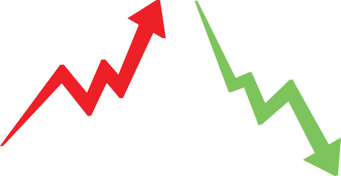 Red arrow pointing up for growth and green arrow pointing down for decline