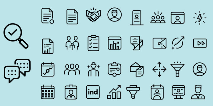 Business Strategy  SEO Line Icons Minimalist Data Analytics  HR Outline Icon Set Corporate Communication  Recruitment Vector Icons.eps