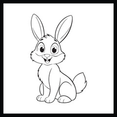 Fototapeta premium Cute Easter bunny with eggs and a blank sign cartoon illustration