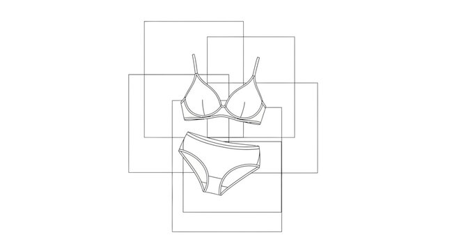 Minimalist Line Art of Bra and Panty Set with Geometric Overlays