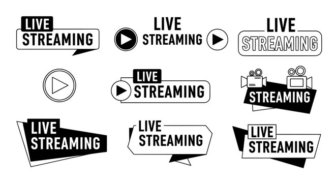 Live streaming label set with modern broadcast design elements