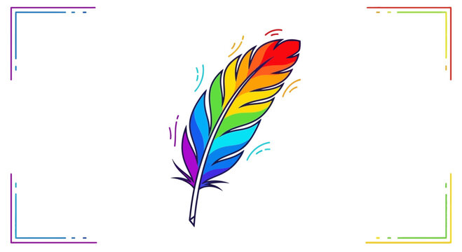 Vibrant Rainbow Feather with Colorful Border - Symbol of Diversity and Freedom