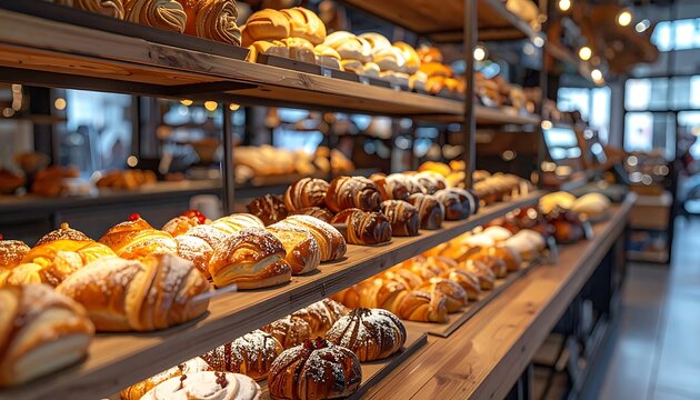 A bakery display case filled with assorted pastries (14)