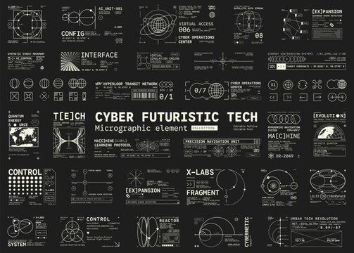 Set of Micrographic element Futuristic UI Cyber Futuristic technology Collection