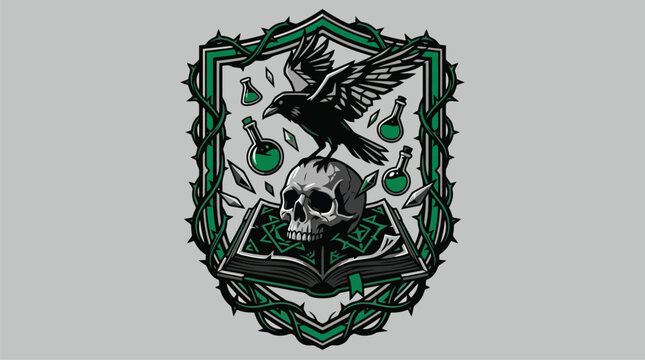 Gothic skull winged emblem vector badge.