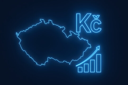 Kazakhstan climate temperature map neon glowing growth chart, blue digital outline with celsius symbol and rising analytics arrow, weather data forecast, economic statistics concept on dark background