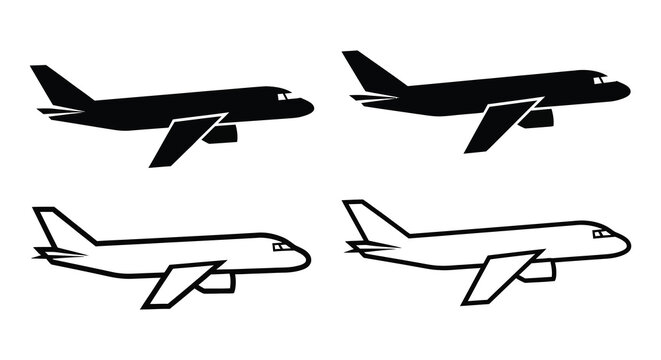 Airplane Silhouettes Black And White Line Art Illustration