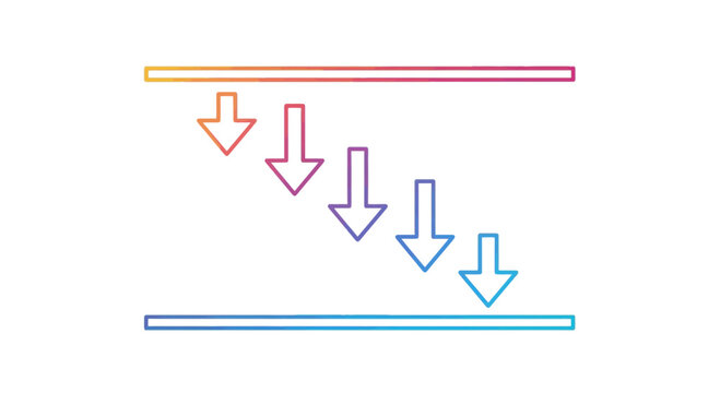 Gradient Arrows Descending Between Parallel Lines, Abstract Concept of Flow or Progress