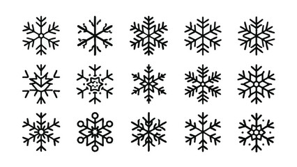 Minimalist black snowflake icons set for winter design © M. Nastain