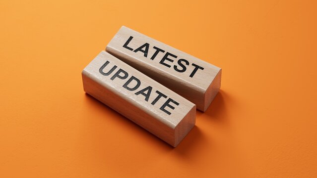 Latest update symbol. Stone wall with words Latest update.Business and Latest update concept. Copy space.3D rendering