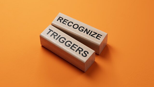Recognize triggers symbol. Concept words Recognize triggers on wooden blocks. Business and Recognize triggers concept. Copy space.3D rendering