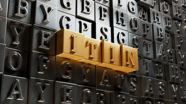 Movable type printing with ITIN business word.close up of Movable type printing,Business Concept.3D rendering.
