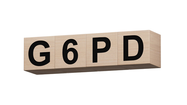 wooden cubes with the word g6pd. Care concept.close up of wooden cubes,Business Concept.Supports PNG files with transparent backgrounds.