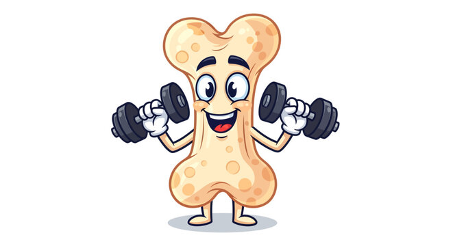 A cartoon pizza slice character lifting dumbbells with a happy expression in a gym