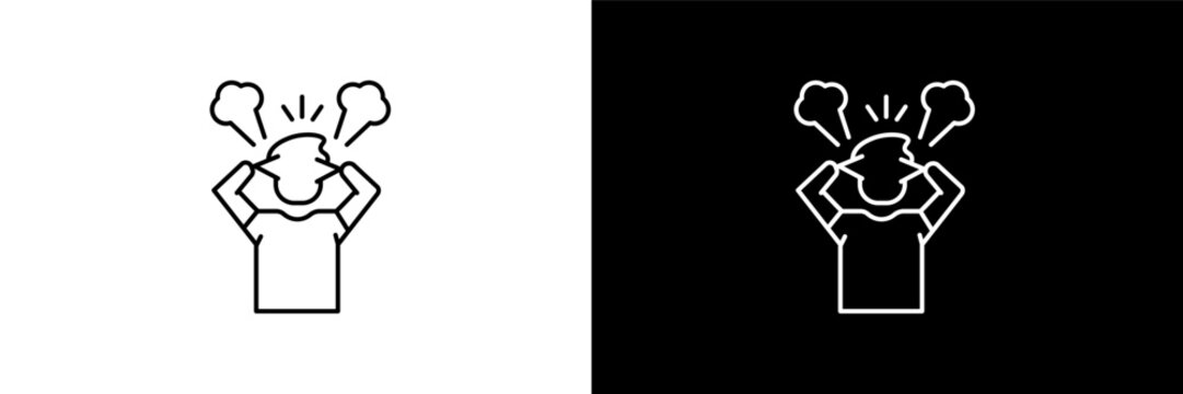 pissed human outline icons in feelings category. White and Black style linear pissed human icon