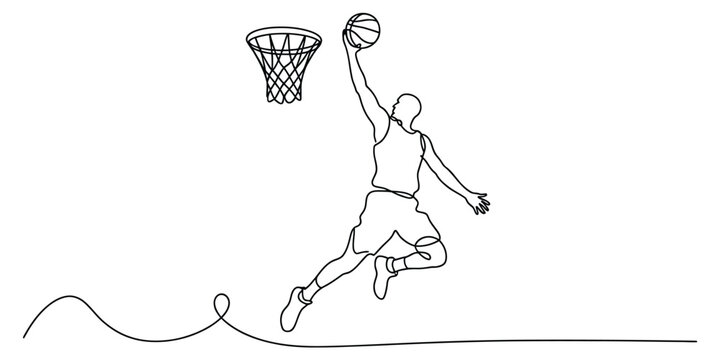 Basketball player dunking ball in one continuous line art