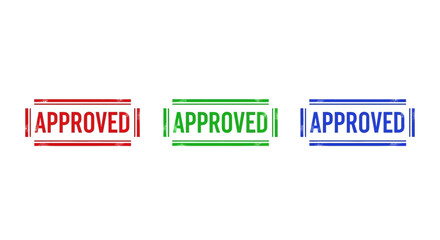 Fototapeta premium Set of three approved stamps in red, green, and blue colors on a white background