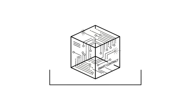 Smart Contract Cube - Blockchain Technology Concept, Digital Network, Secure Transaction