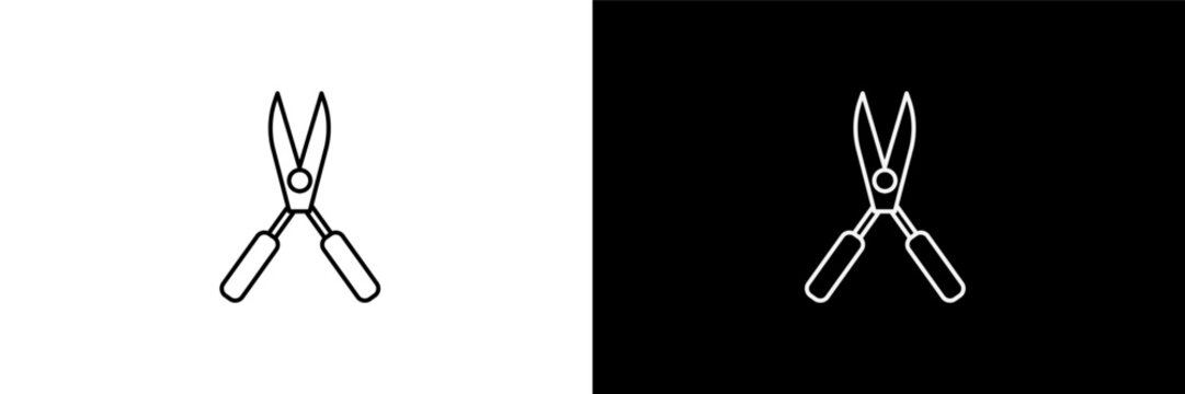 shears outline icons in farming and gardening category. White and Black style linear shears icon