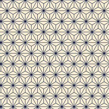 Japanese asanoha hemp leaf geometric pattern seamless background in indigo