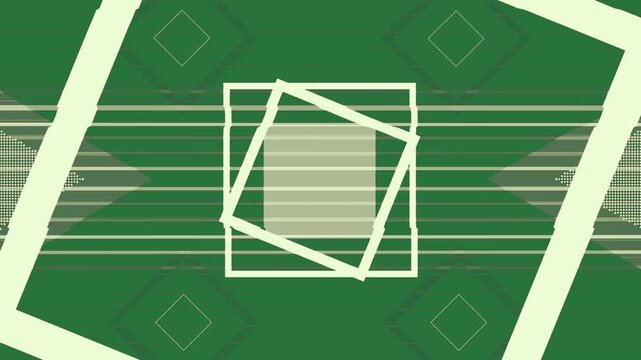 soccer field green background white lines logo letter d middle geometric design pattern square frame green screen animated chromakey background cartoonish illustration