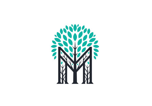 Elegant tree logo design featuring the letter m on white background