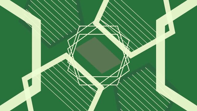 green background two white pentagons lines center geometric pattern design shapes circle green screen animated chromakey background scene emotion