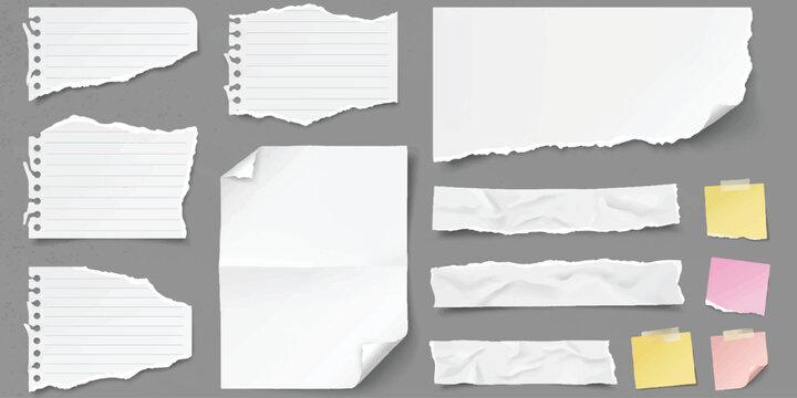 Set of torn paper pieces and sticky notes with ripped edges for scrapbooking and creative design