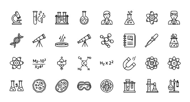 Science and laboratory icons for educational materials