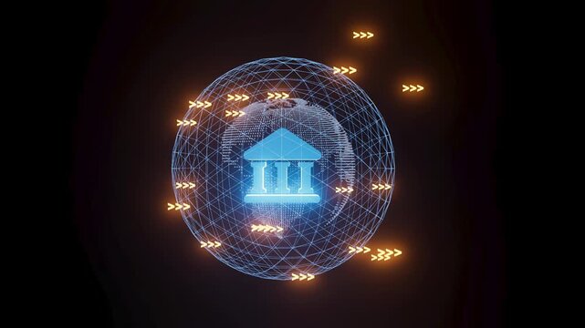 Digital globe showing financial symbols and data connections in a networked world environment.