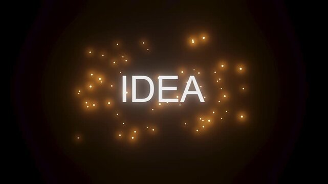 Bright light forms the word idea against a dark background during a creative brainstorming session in a digital space.
