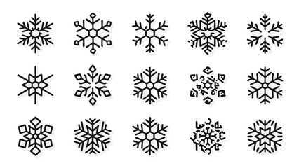 Set of fifteen unique black snowflake icons for winter design © M. Nastain