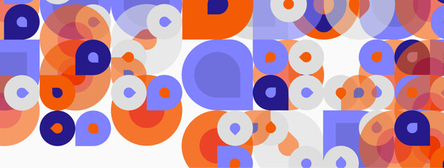 Fototapeta premium Abstract composition featuring overlapping circles, orange, lavender hues. Modern design, playful geometry, vibrant pattern.