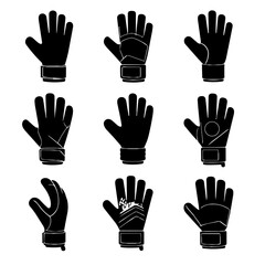 Obraz premium Set of nine black glove illustrations in various hand positions on white background