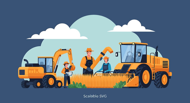 Construction workers with heavy machinery equipment.