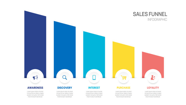 Sales funnel Infographic diagram template for business. Modern Timeline 5 steps Tunnel, presentation vector infographics.