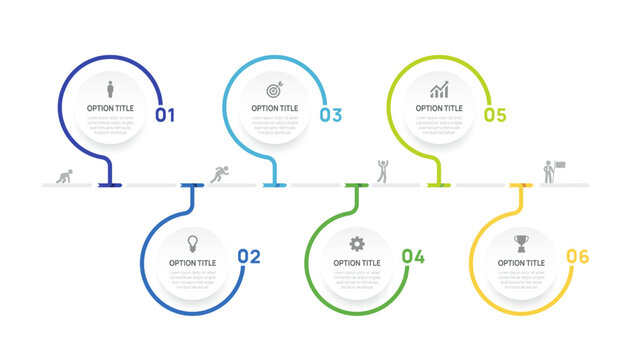 Business Infographic Timeline Template with 6 Step process, label and circle design for business and presentation Vector Illustration.