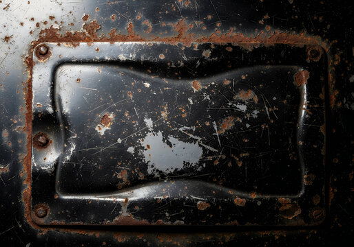 A rusty metal plate with a rectangular shape