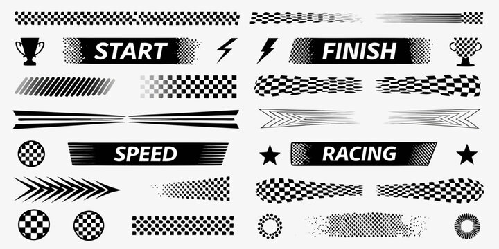 Racing Banners And Checkered Patterns Black And White Vector Illustration