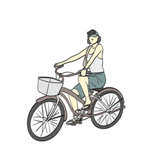 Fototapeta premium Woman riding bicycle illustration vector isolated on white background