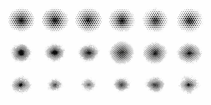 Dot gain pattern series in halftone monochrome style on white background
